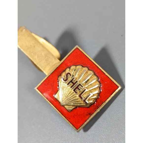 Vintage Shell Gasoline Red Enamel Gold Tone Tie Clip - Picture 2 of 6